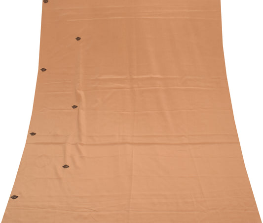 Sushila Vintage Brown Sari Remnant Scrap Blend Crepe Embroidered Craft Fabric