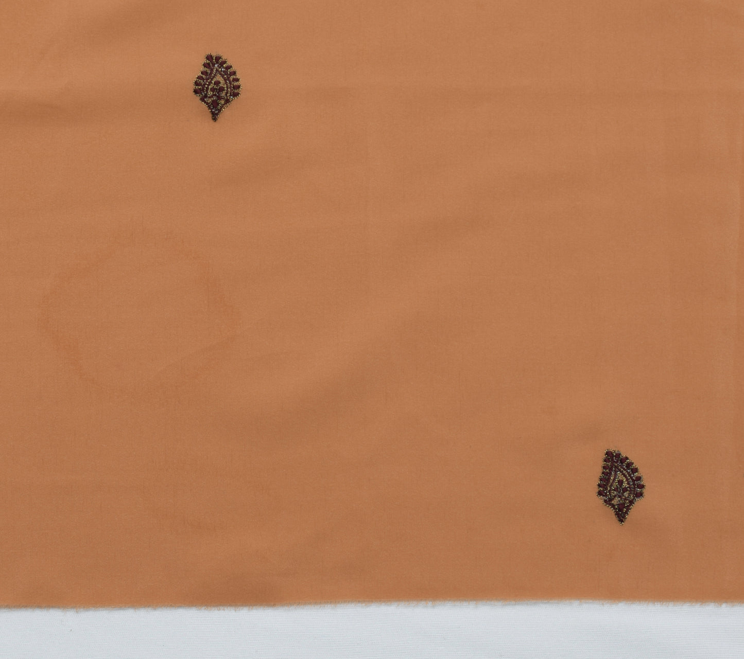 Sushila Vintage Brown Sari Remnant Scrap Blend Crepe Embroidered Craft Fabric