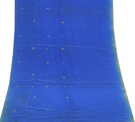 Sushila Vintage Blue Sari Remnant Scrap 100% Pure Silk Embroidered Craft Fabric