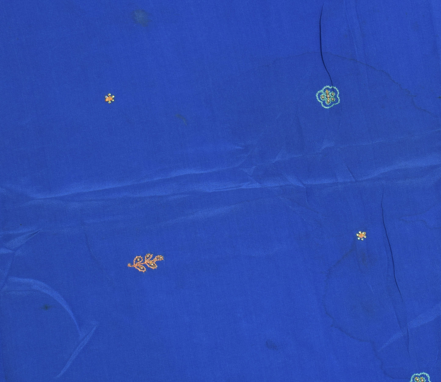 Sushila Vintage Blue Sari Remnant Scrap 100% Pure Silk Embroidered Craft Fabric