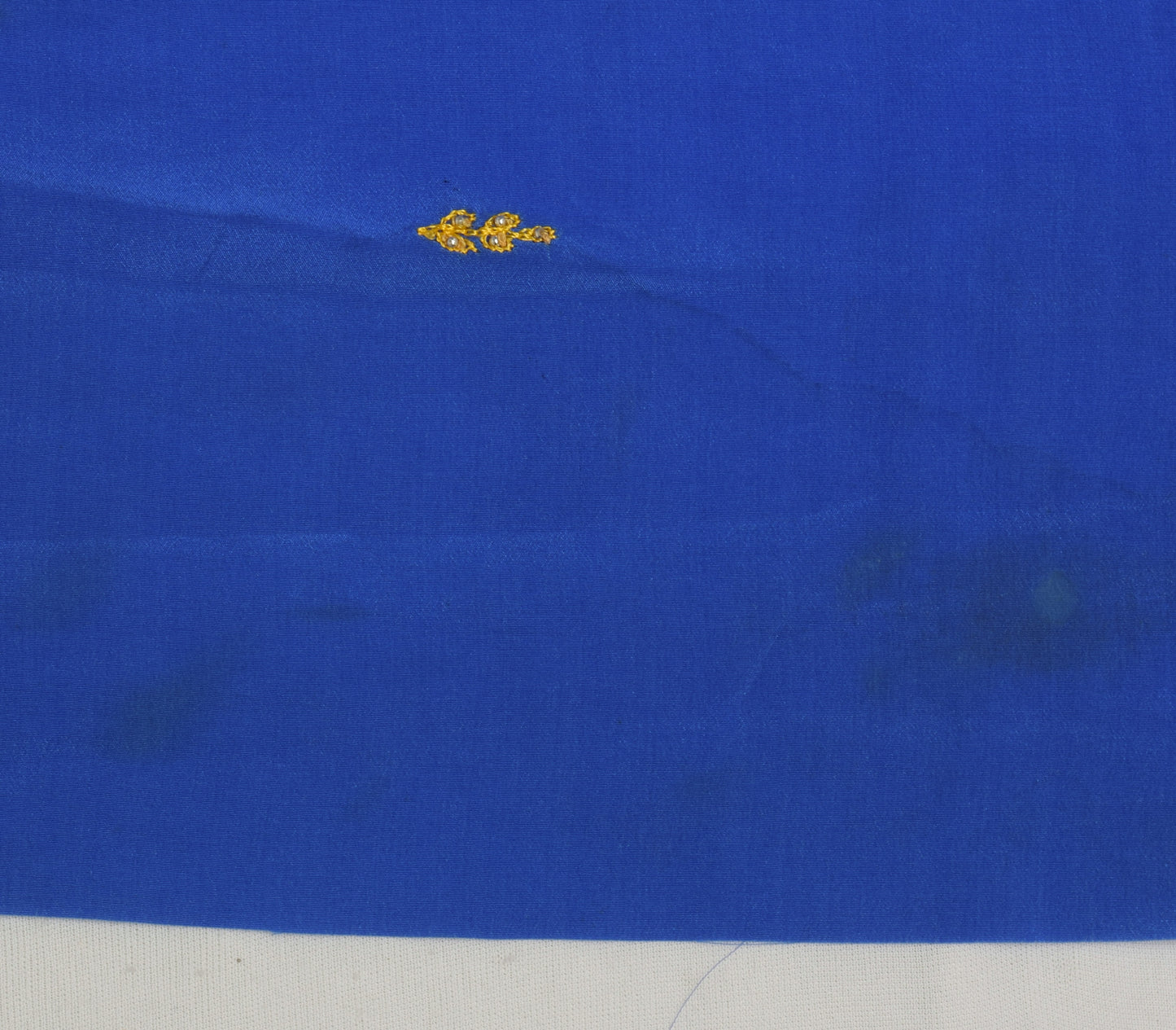 Sushila Vintage Blue Sari Remnant Scrap 100% Pure Silk Embroidered Craft Fabric
