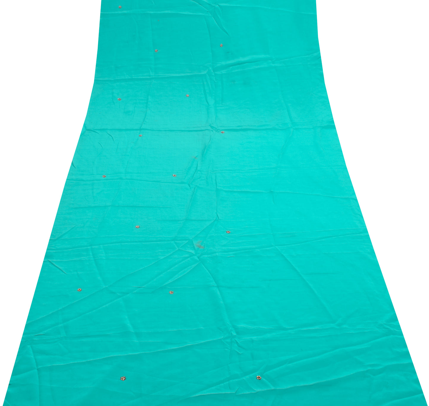 Sushila Vintage Blue Sari Remnant Scrap Pure Silk Hand Beaded Craft Fabric