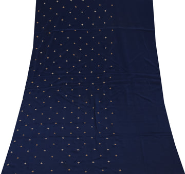 Sushila Vintage Blue Sari Remnant Scrap Blend Crepe Embroidered Craft Fabric