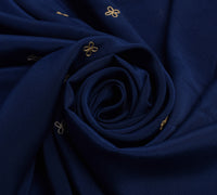 Sushila Vintage Blue Sari Remnant Scrap Blend Crepe Embroidered Craft Fabric
