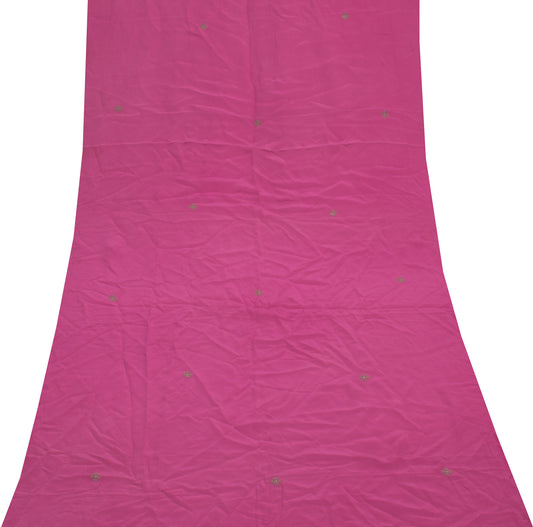 Sushila Vintage Pink Indian Sari Remnant Scrap Pure Crepe Silk Craft Fabric
