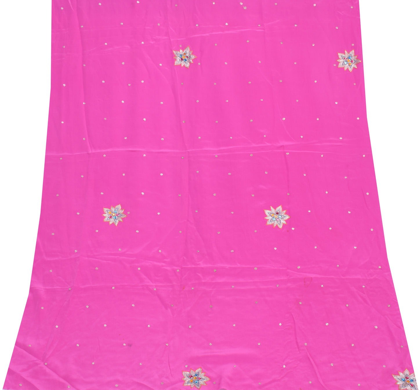Sushila Vintage Pink Sari Remnant Scrap Multi Purpose Embroidered Craft Fabric