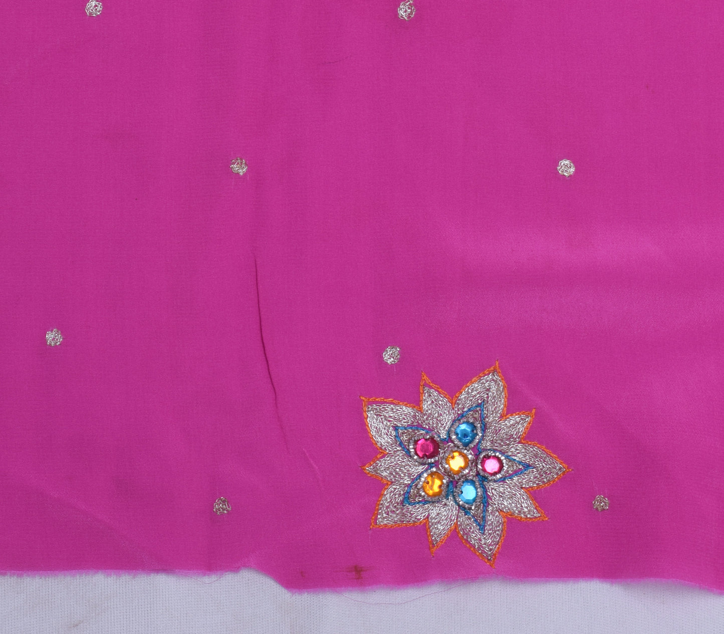 Sushila Vintage Pink Sari Remnant Scrap Multi Purpose Embroidered Craft Fabric