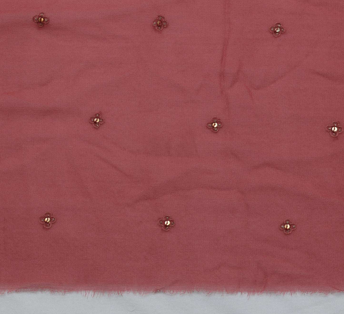 Sushila Vintage Sari Remnant Scrap Pure Georgette Silk Embroidered Craft Fabric