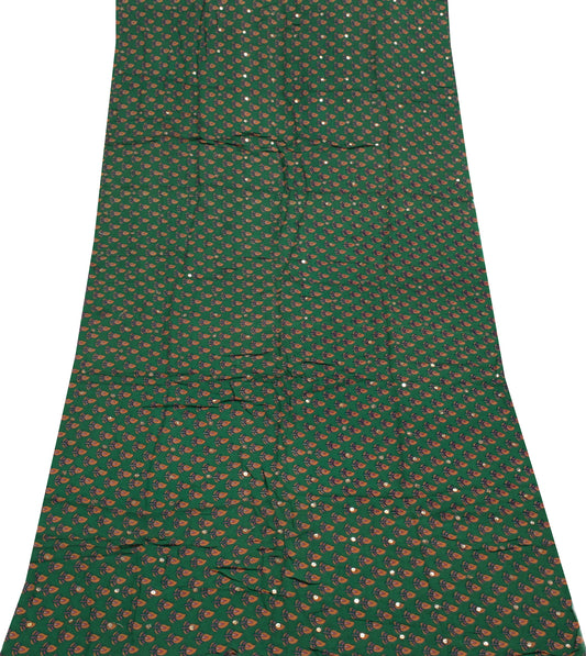 Sushila Vintage Green Sari Remnant Scrap Pure Georgette Printed Craft Fabric