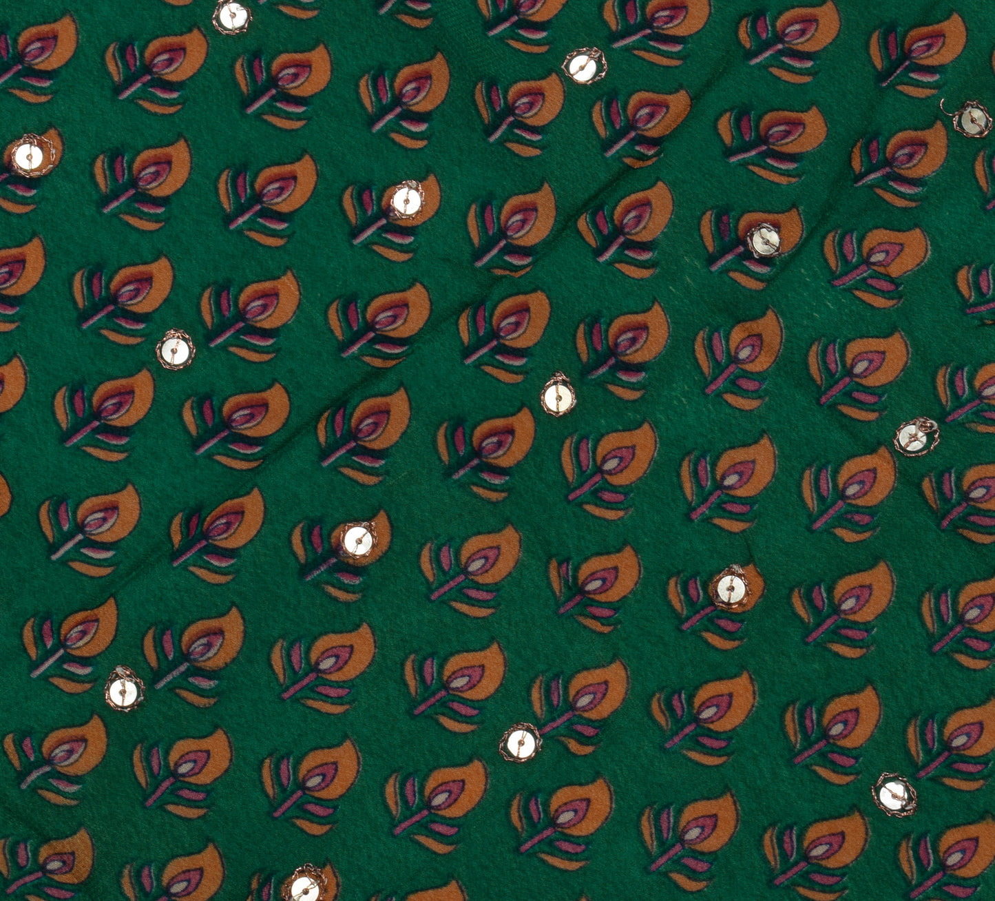 Sushila Vintage Green Sari Remnant Scrap Pure Georgette Printed Craft Fabric