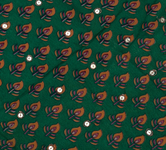 Sushila Vintage Green Sari Remnant Scrap Pure Georgette Printed Craft Fabric