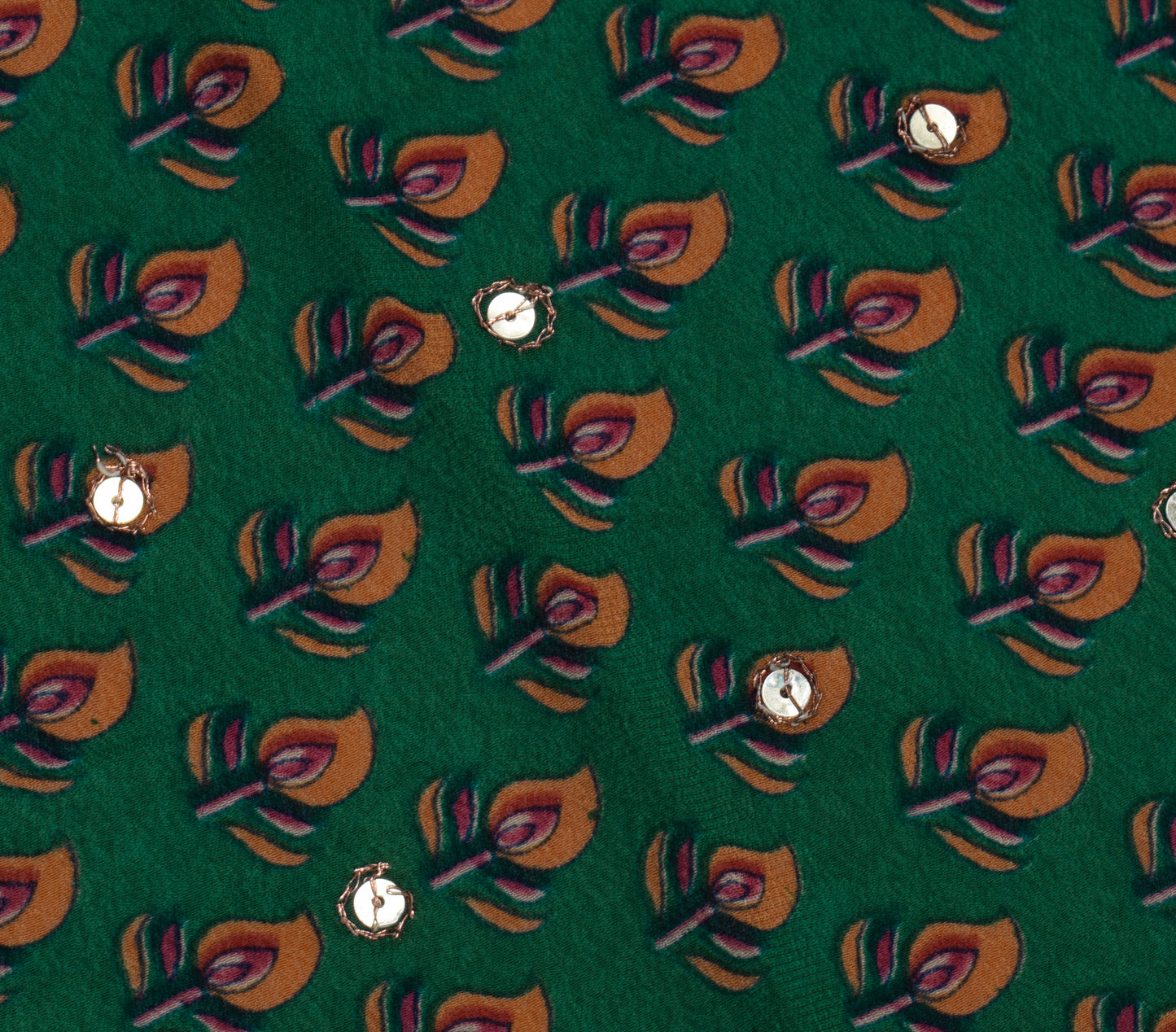 Sushila Vintage Green Sari Remnant Scrap Pure Georgette Printed Craft Fabric