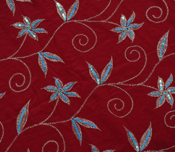 Sushila Vintage Red Sari Remnant Scrap 100% Pure Silk Embroidered Craft Fabric