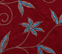 Sushila Vintage Red Sari Remnant Scrap 100% Pure Silk Embroidered Craft Fabric