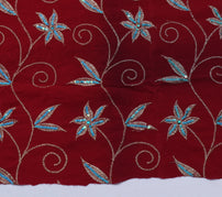 Sushila Vintage Red Sari Remnant Scrap 100% Pure Silk Embroidered Craft Fabric