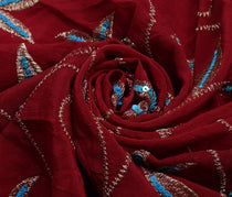 Sushila Vintage Red Sari Remnant Scrap 100% Pure Silk Embroidered Craft Fabric