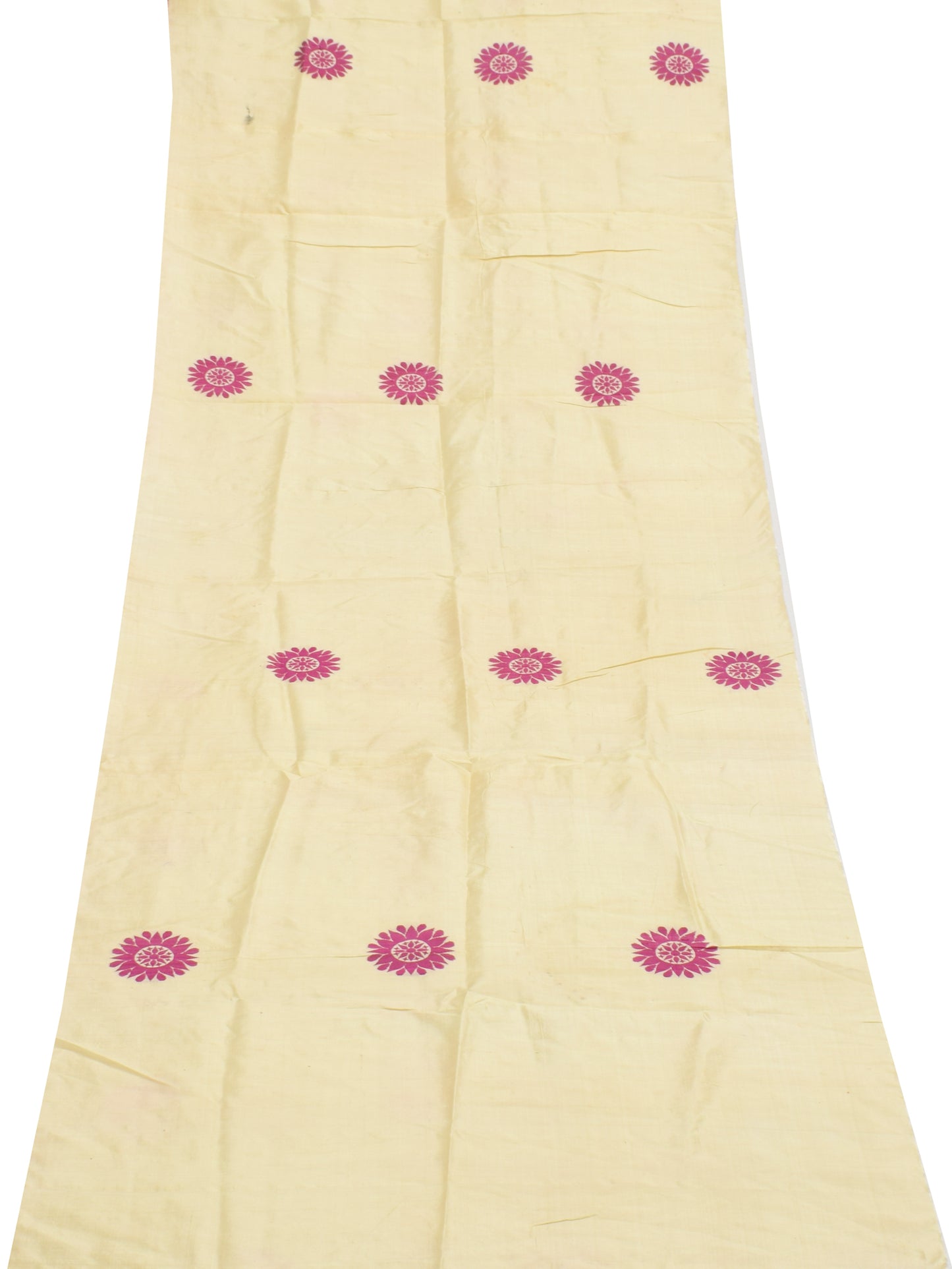 Sushila Vintage Cream Sari Remnant Scrap 100% Pure Silk Woven Craft Fabric