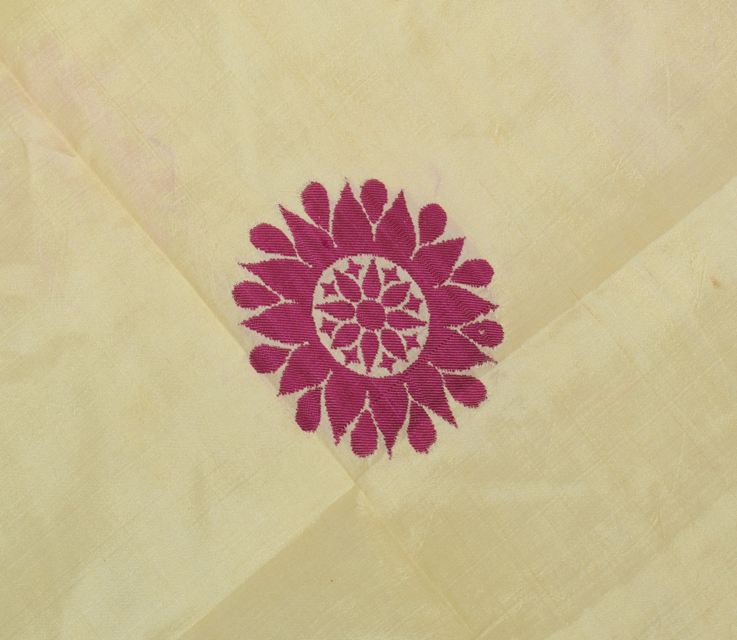 Sushila Vintage Cream Sari Remnant Scrap 100% Pure Silk Woven Craft Fabric