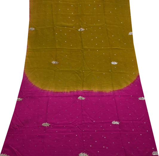 Sushila Vintage Indian Sari Remnant Scrap Pure Crepe Embroidered Craft Fabric