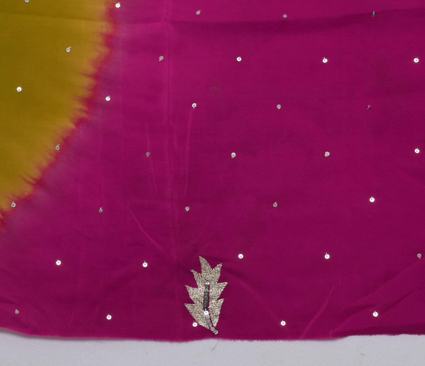 Sushila Vintage Indian Sari Remnant Scrap Pure Crepe Embroidered Craft Fabric