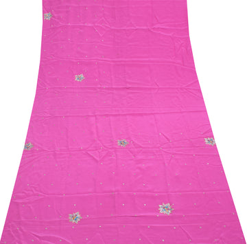 Sushila Vintage Dark Pink Sari Remnant Scrap Pure Crepe Embroidered Craft Fabric