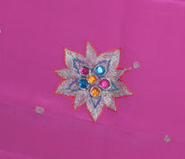 Sushila Vintage Dark Pink Sari Remnant Scrap Pure Crepe Embroidered Craft Fabric