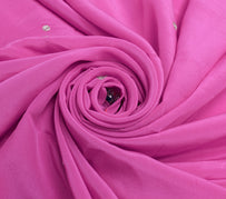 Sushila Vintage Dark Pink Sari Remnant Scrap Pure Crepe Embroidered Craft Fabric