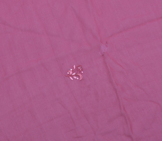Sushila Vintage Purple Sari Remnant Scrap Pure Georgette Emboidered Craft Fabric