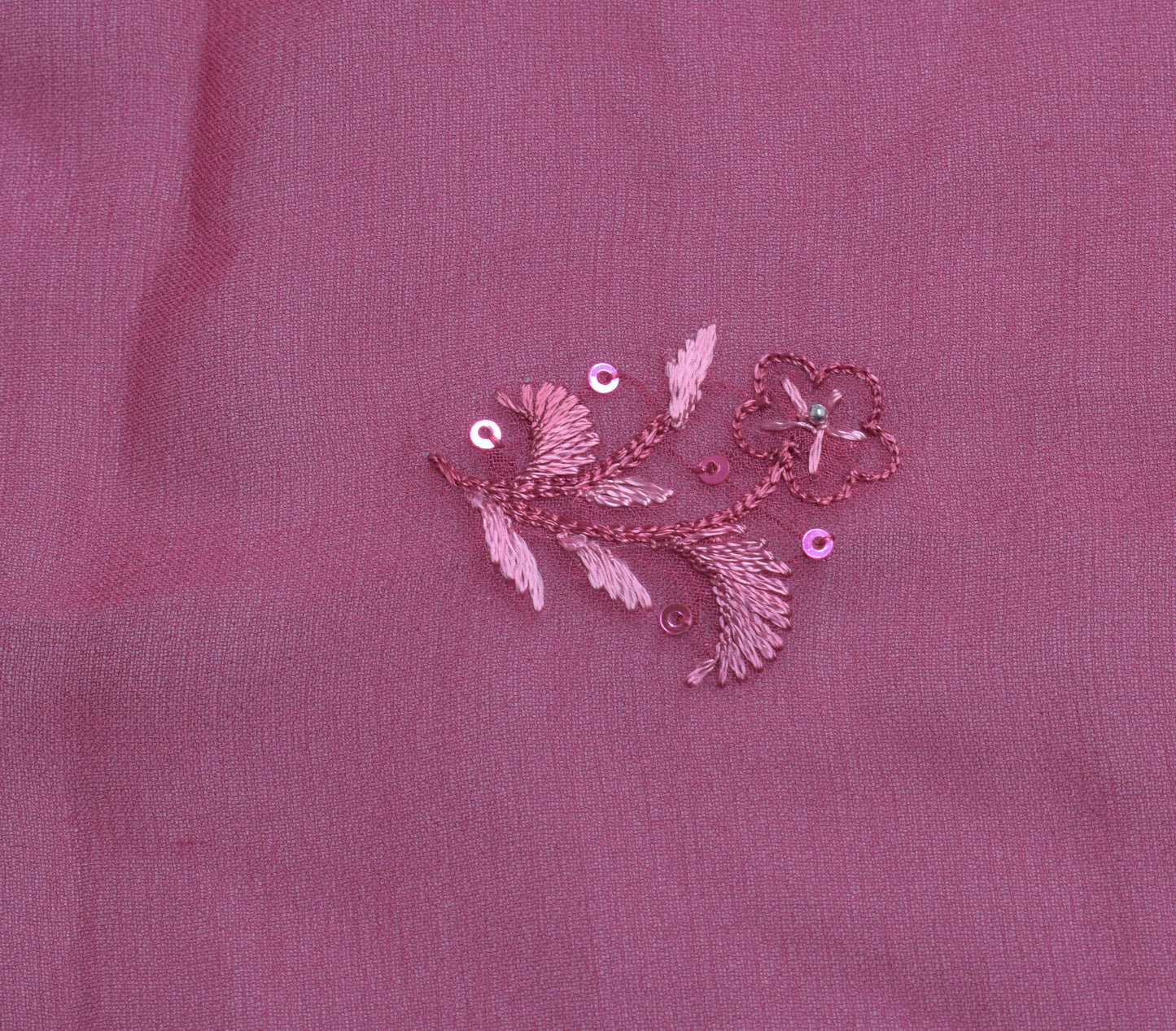Sushila Vintage Purple Sari Remnant Scrap Pure Georgette Emboidered Craft Fabric