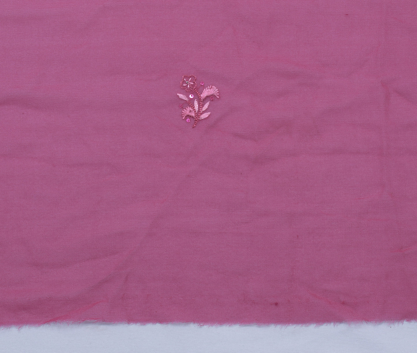 Sushila Vintage Purple Sari Remnant Scrap Pure Georgette Emboidered Craft Fabric