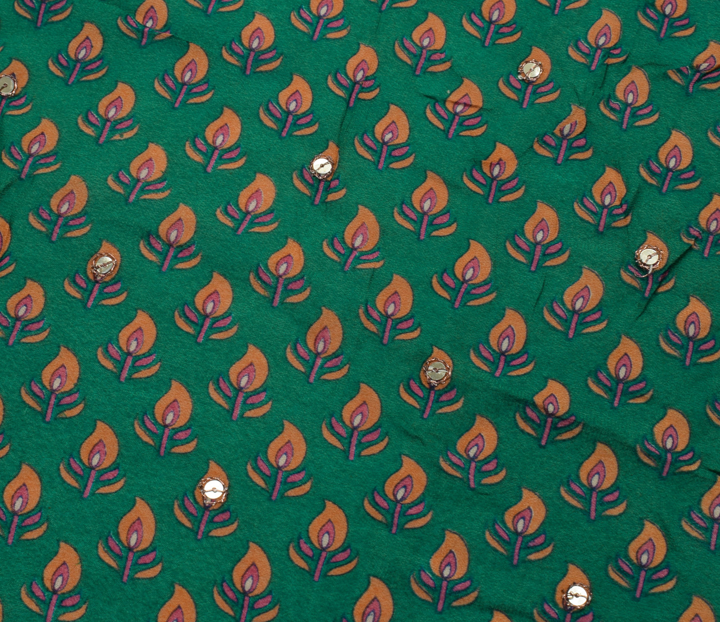 Sushila Vintage Green Sari Remnant Scrap Pure Georgette Printed Craft Fabric