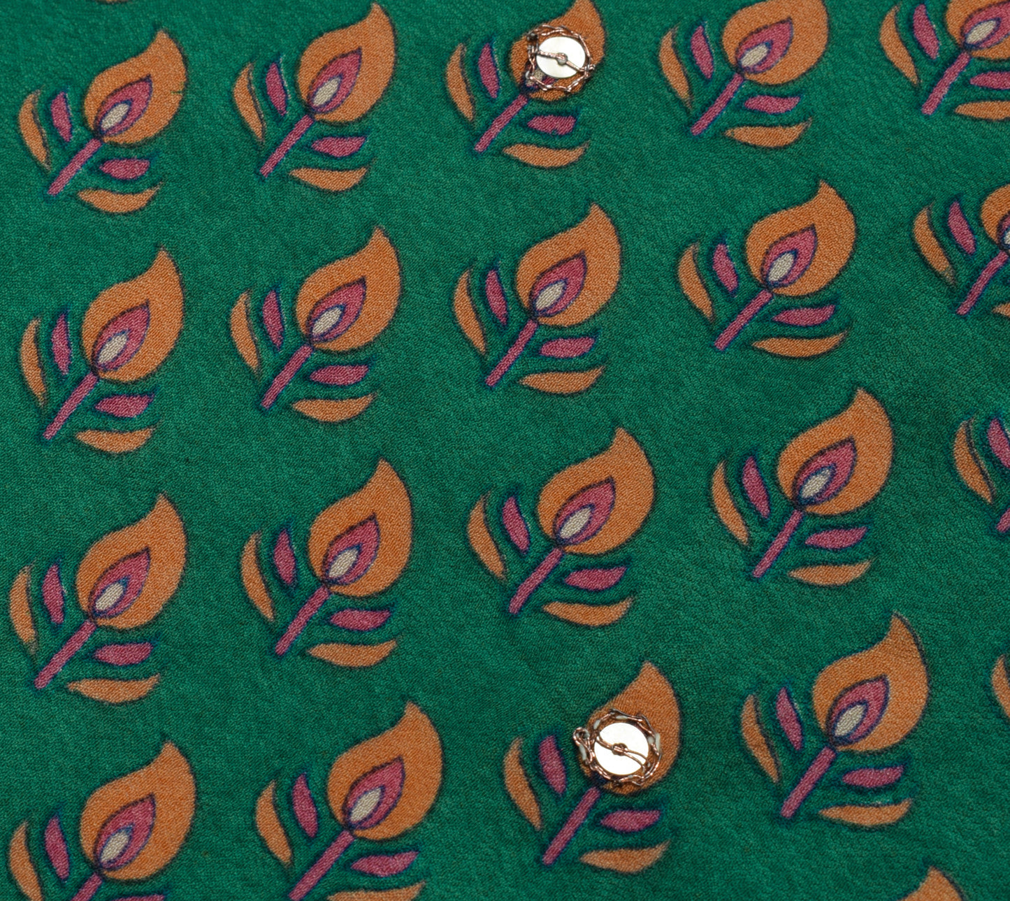 Sushila Vintage Green Sari Remnant Scrap Pure Georgette Printed Craft Fabric