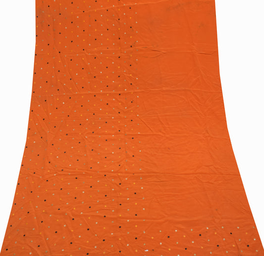 Sushila Vintage Rusty Orange Sari Remnant Scrap Pure Crepe Woven Craft Fabric