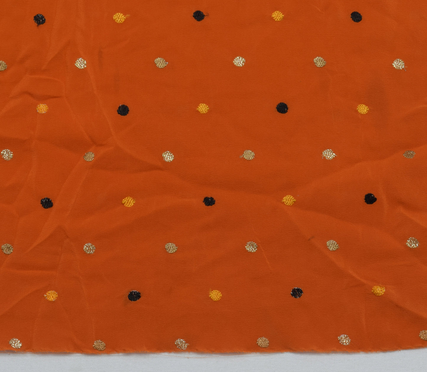Sushila Vintage Rusty Orange Sari Remnant Scrap Pure Crepe Woven Craft Fabric