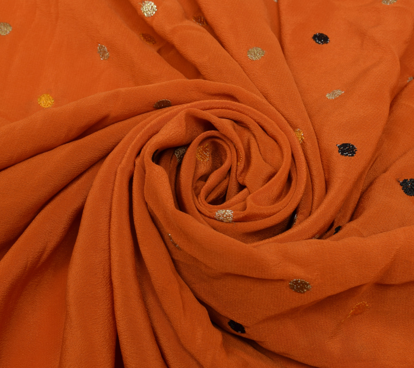 Sushila Vintage Rusty Orange Sari Remnant Scrap Pure Crepe Woven Craft Fabric