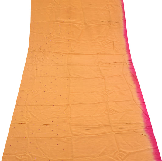 Sushila Vintage Mustard Sari Remnant Scrap Pure Crepe Hand Beaded  Craft Fabric