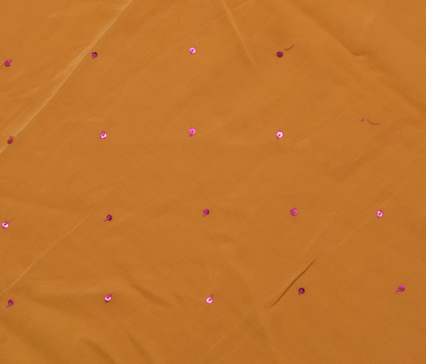 Sushila Vintage Mustard Sari Remnant Scrap Pure Crepe Hand Beaded  Craft Fabric