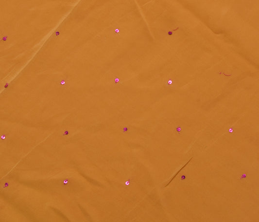 Sushila Vintage Mustard Sari Remnant Scrap Pure Crepe Hand Beaded  Craft Fabric