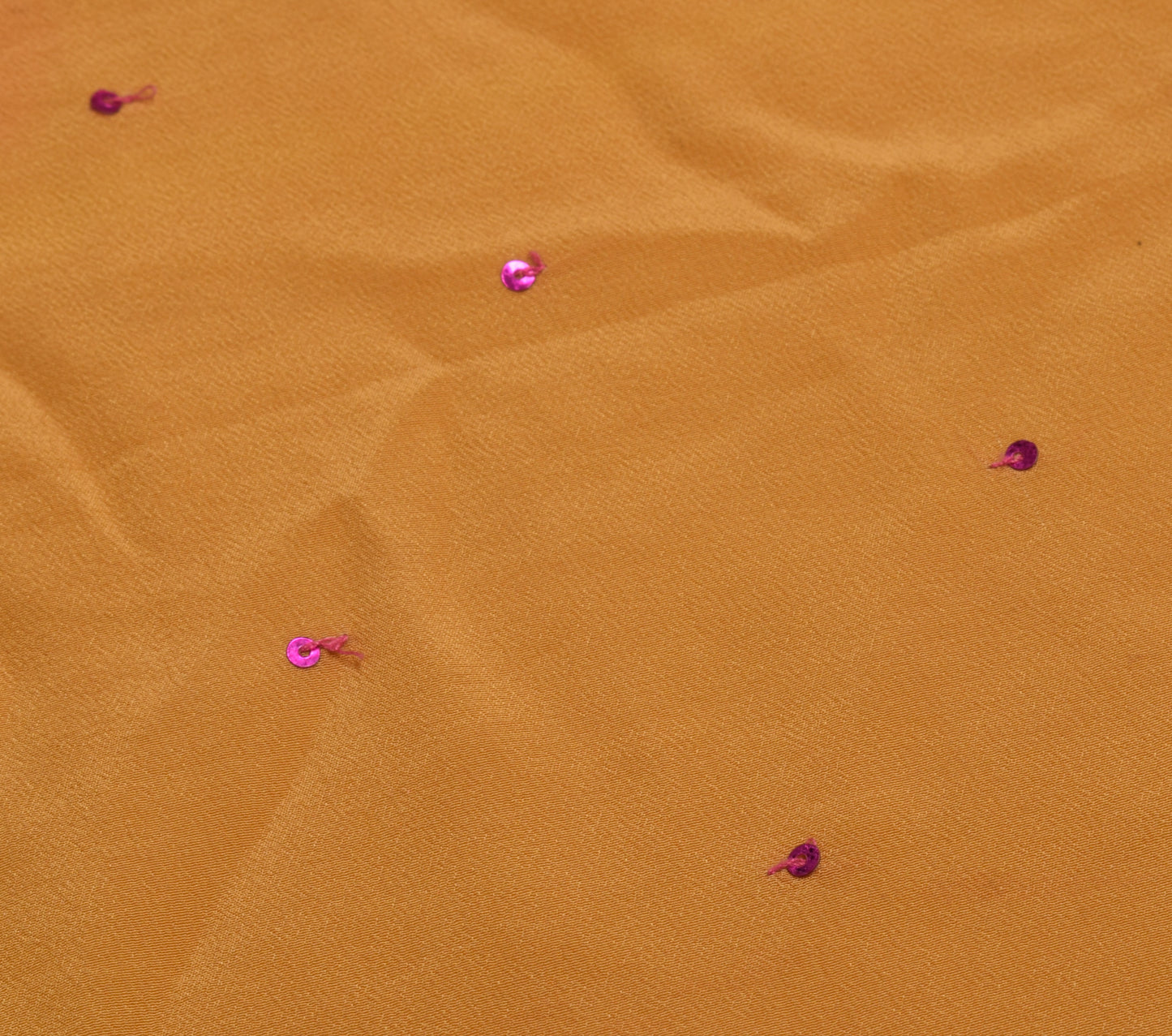 Sushila Vintage Mustard Sari Remnant Scrap Pure Crepe Hand Beaded  Craft Fabric
