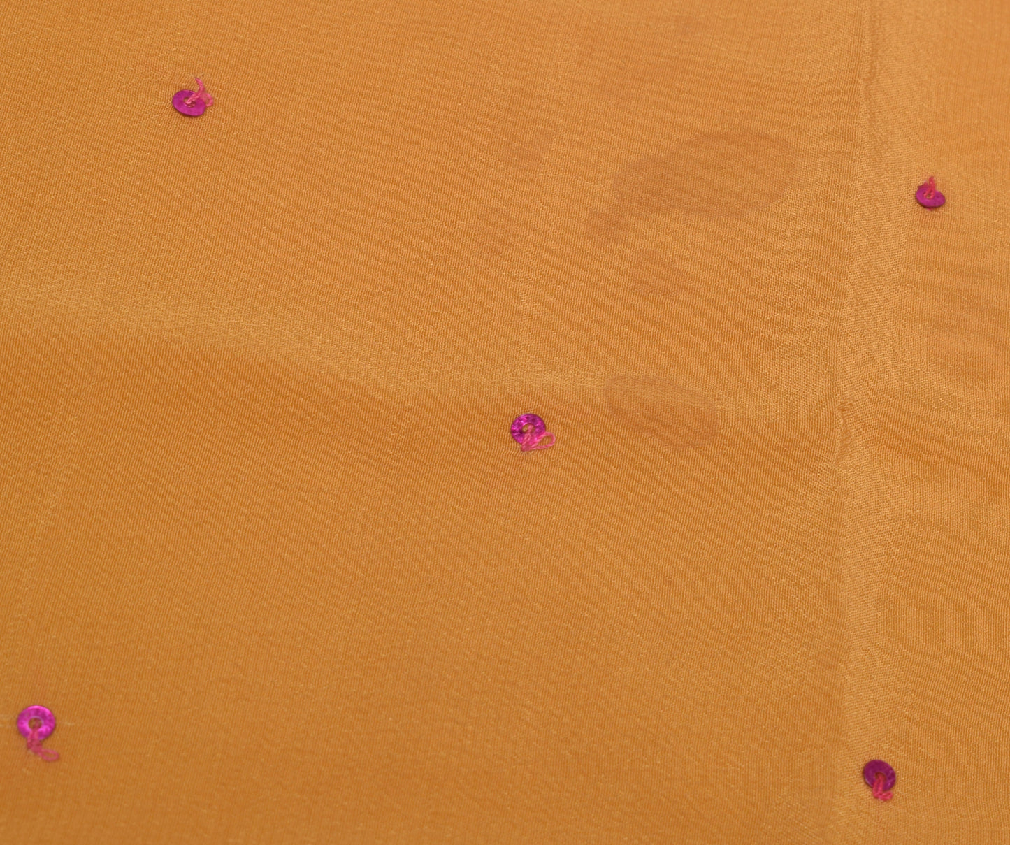 Sushila Vintage Mustard Sari Remnant Scrap Pure Crepe Hand Beaded  Craft Fabric
