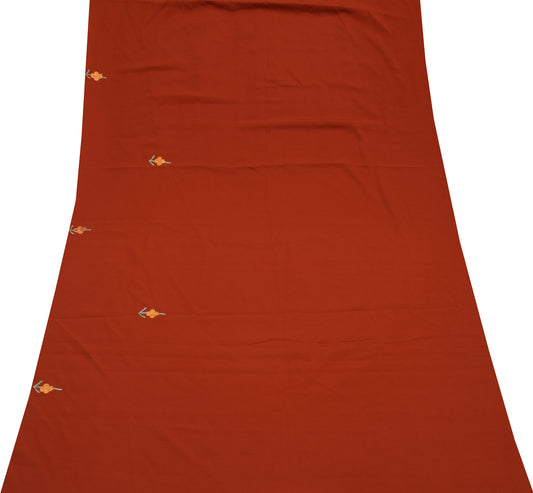 Sushila Vintage Rust Sari Remnant Scrap Blend Crepe Embroidered Craft Fabric