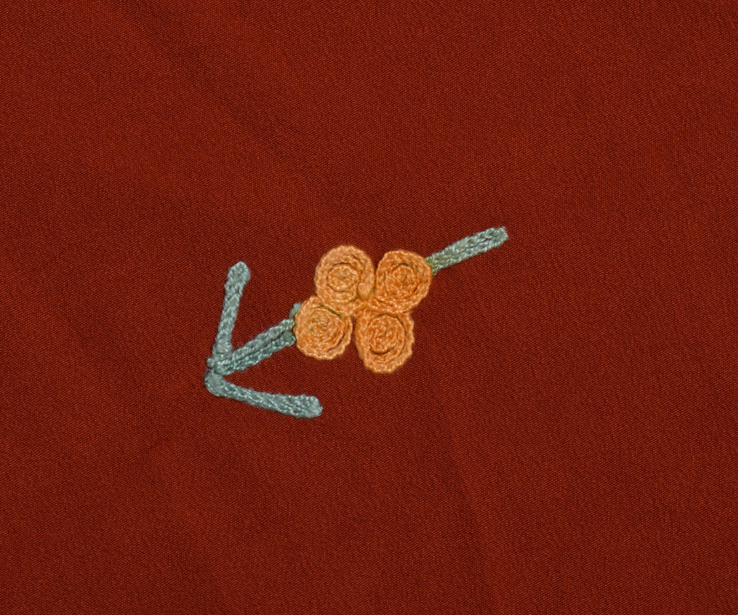 Sushila Vintage Rust Sari Remnant Scrap Blend Crepe Embroidered Craft Fabric
