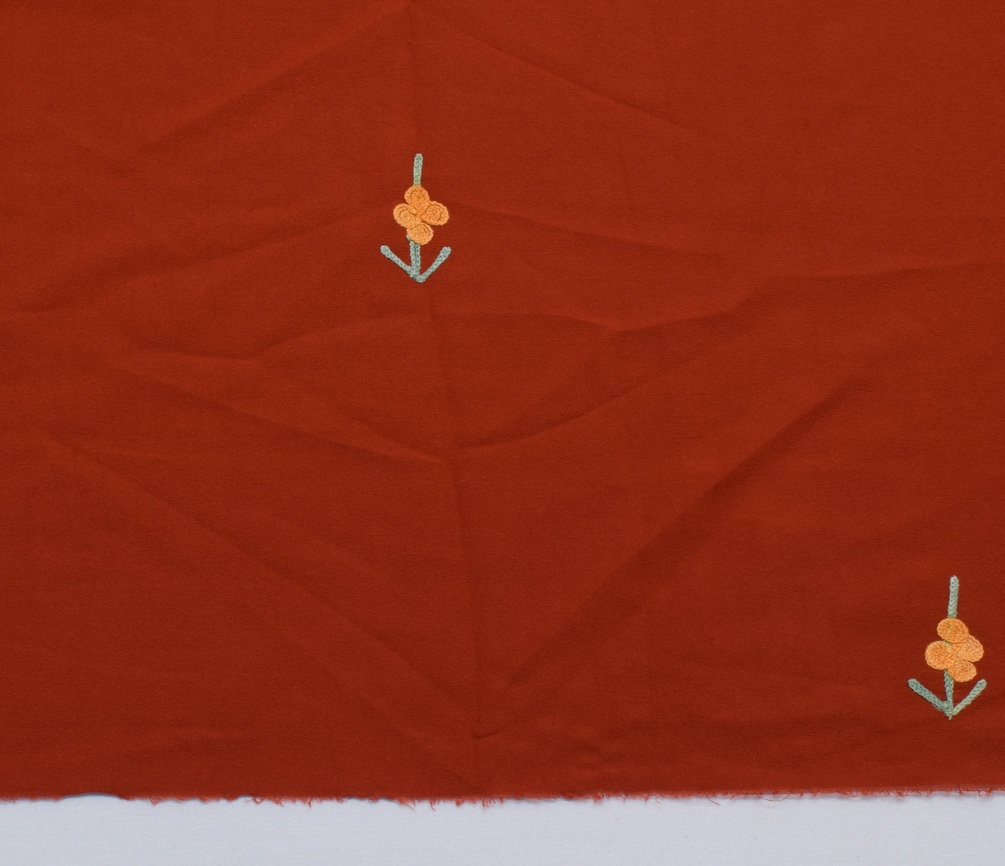 Sushila Vintage Rust Sari Remnant Scrap Blend Crepe Embroidered Craft Fabric