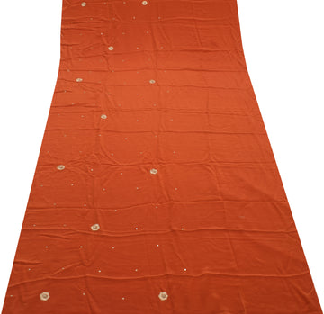 Sushila Vintage Rust Sari Remnant Scrap Pure Crepe Silk Embroidered Craft Fabric