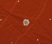 Sushila Vintage Rust Sari Remnant Scrap Pure Crepe Silk Embroidered Craft Fabric