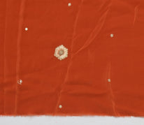 Sushila Vintage Rust Sari Remnant Scrap Pure Crepe Silk Embroidered Craft Fabric