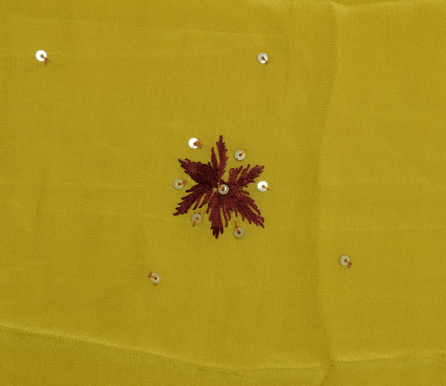 Sushila Vintage Mustard Sari Remnant Scrap Pure Crepe Hand Beaded Craft Fabric