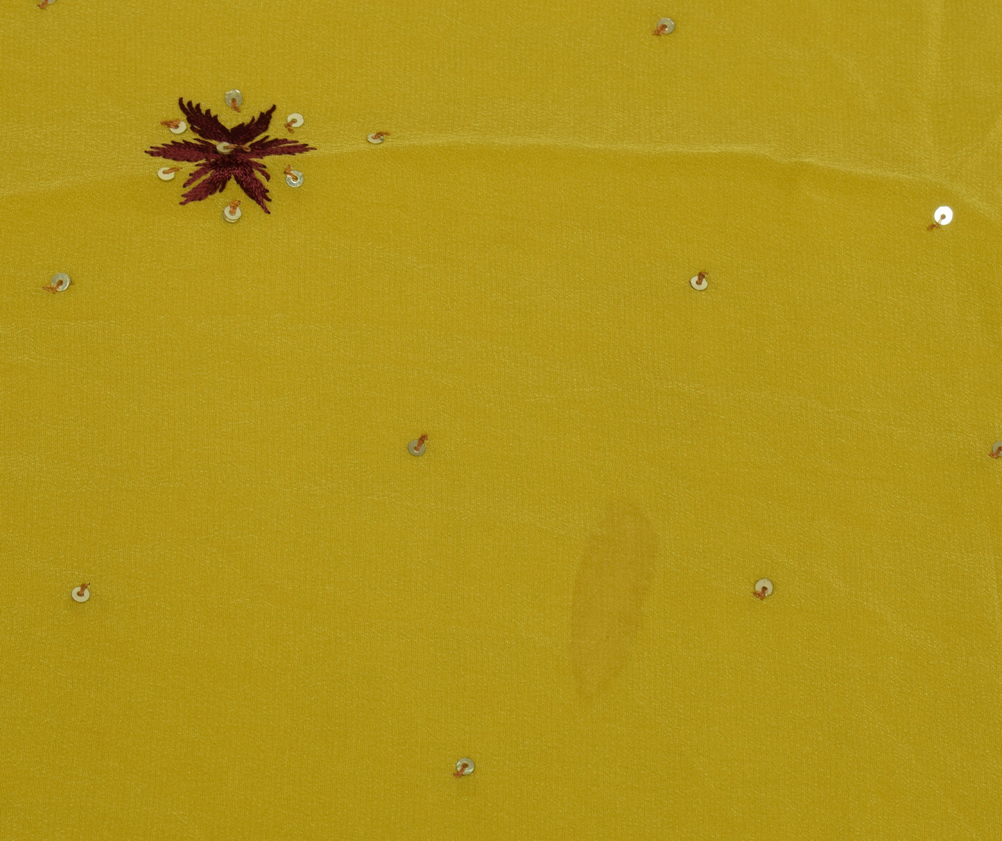Sushila Vintage Mustard Sari Remnant Scrap Pure Crepe Hand Beaded Craft Fabric