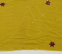 Sushila Vintage Mustard Sari Remnant Scrap Pure Crepe Hand Beaded Craft Fabric