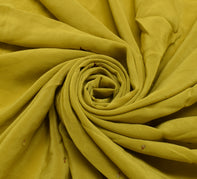 Sushila Vintage Mustard Sari Remnant Scrap Pure Crepe Hand Beaded Craft Fabric